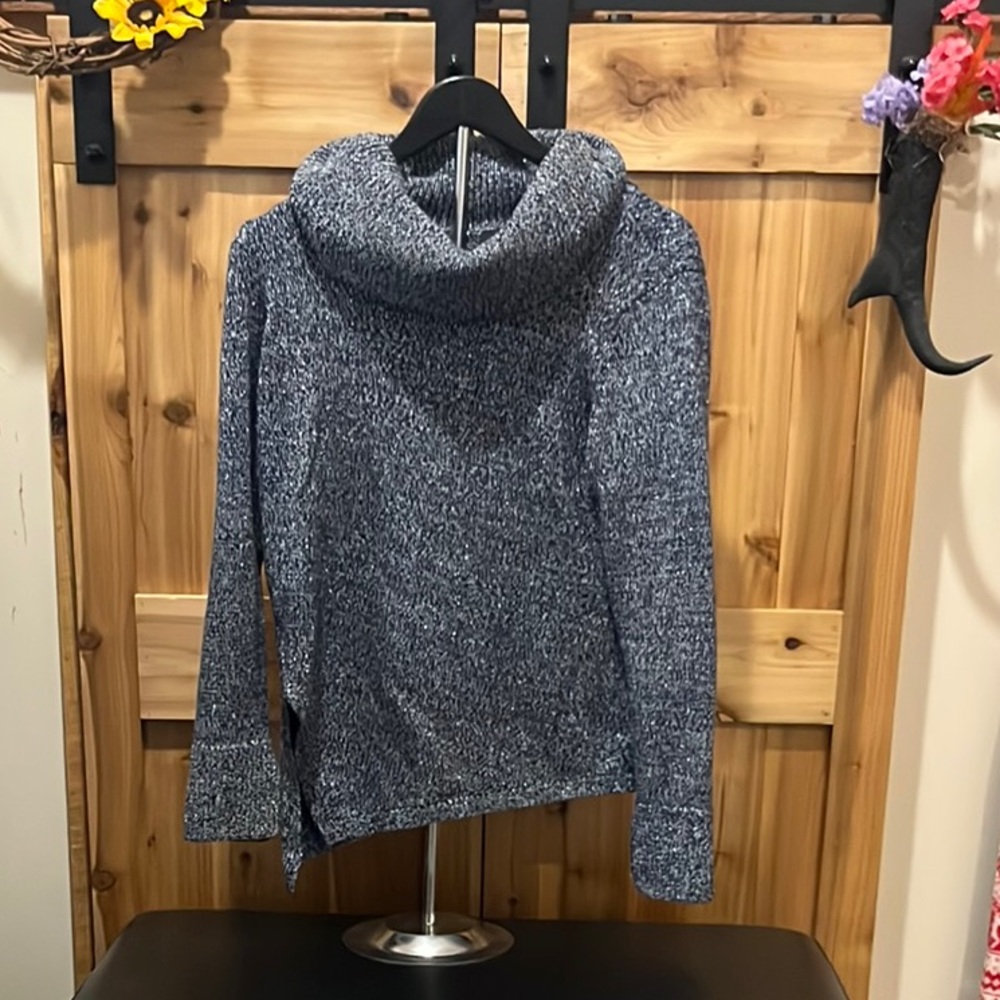 White House Black Market Marled Navy Cowl Neck Sweater